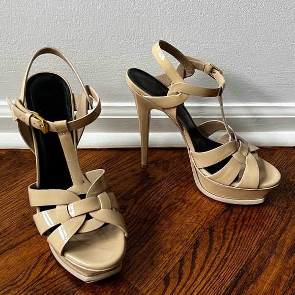 Saint Laurent Tribute Platform Sandal in nude/taupe patent leather size 38.5 - Picture 5 of 16